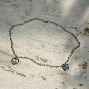Elegant Blue Heart and Butterfly Necklace